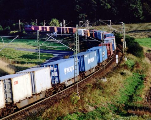 A containertrain on the 'Nord-Süd-Strecke' in Germany
