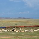 A freight train on transit through Kazakhstan. Photo: Wikimedia Commons