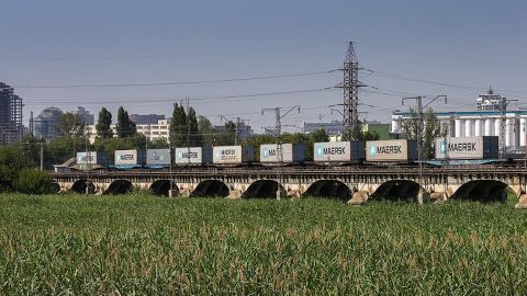 Russian train loaded with Maersk containers, source: Russian Railways (RZD)