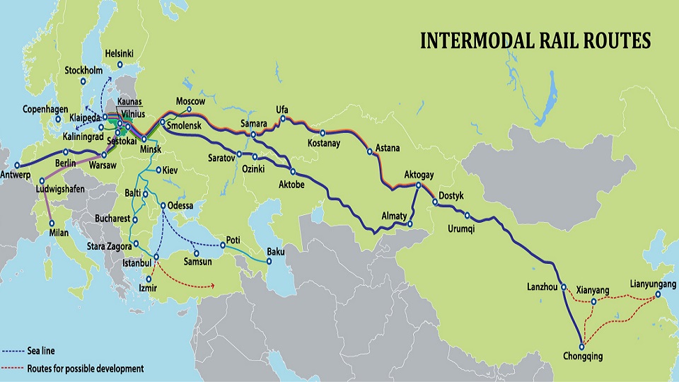 Intermodal routes of Lithuanian Railways, source: Lithuanian Railways