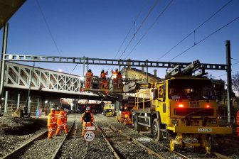 Network Rail engineers on the line in December