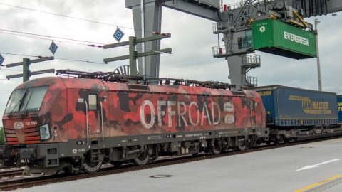 TXL locomotive in Leipzig terminal with "Offroad" logo livery