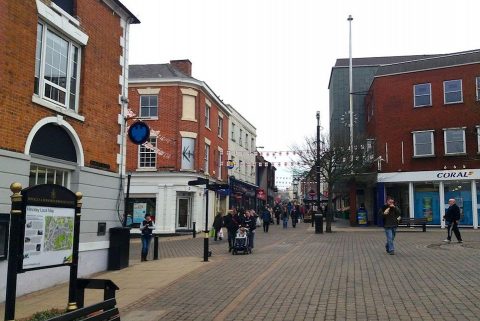 High street of Hinckley in Leicestershire