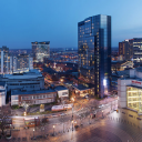 Birmingham city skyline at dusk