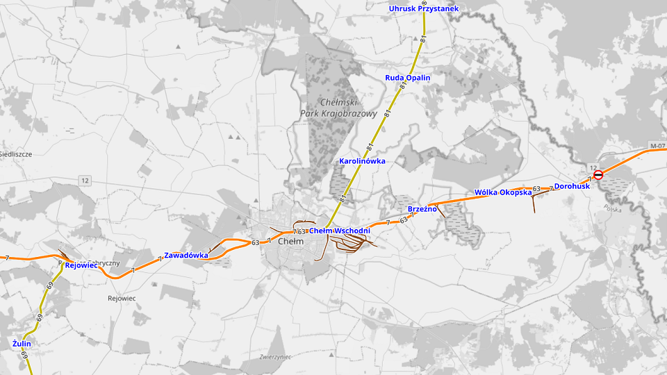 Map of Dorohusk - Zawadówka broad gauge railway