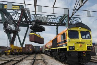 Freightliner train loading intermodal containers