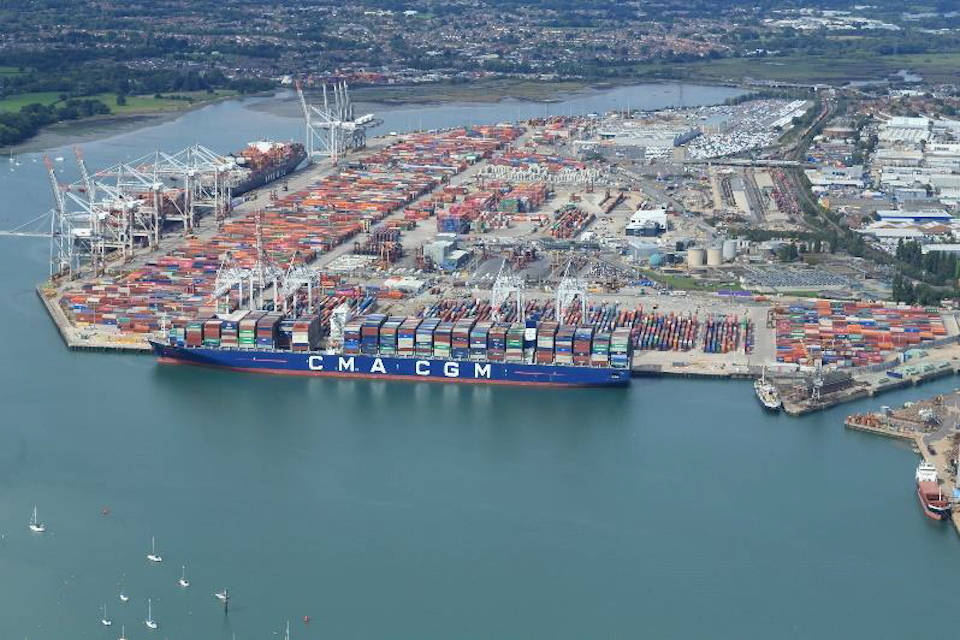 Southampton docks from the air looking inland from the Solent