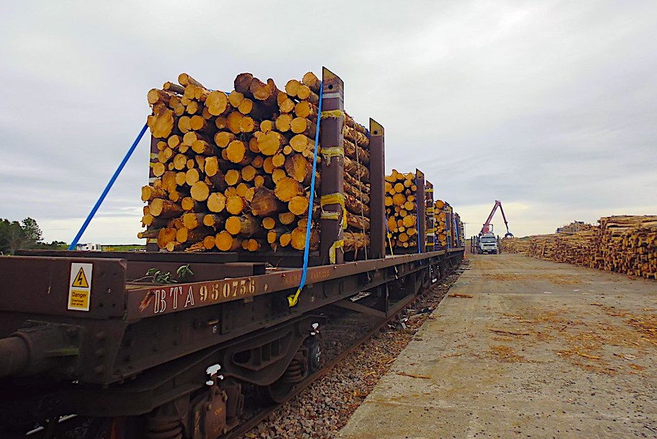 image of a loaded timber rail wagon ready to depatr