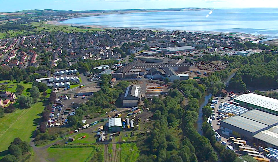 Birds eye view of the town of Leven in Scotland