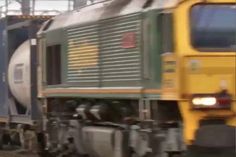 close up of class 66 hauling tankers
