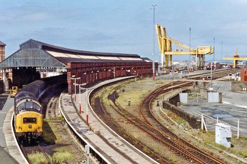 Holyhead railway station exterior and harbour sidings in 1993