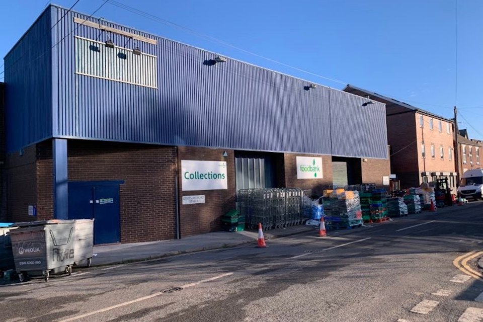 Exterior of the huge Sheffield Food Banks warehouse