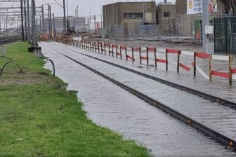 Flooded railway tracks in Rotterdam