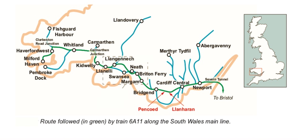 Diagram of Swansea District Line showing incident points