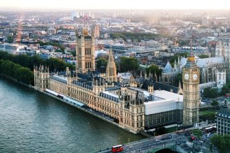 UK Parliament building, the Palace of Westminster from the air
