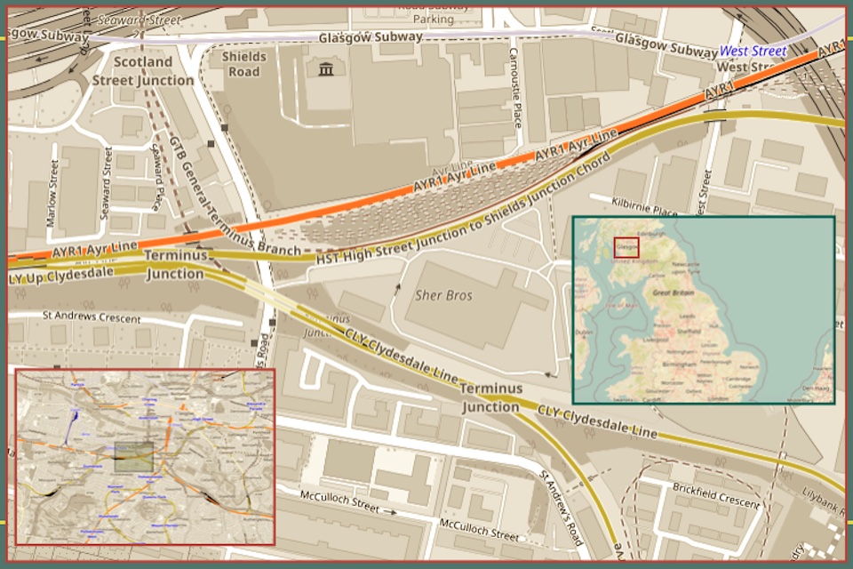 Map showing Shields Road in Glasgow
