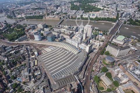 Aerial picture of Waterloo station and surrounding London area