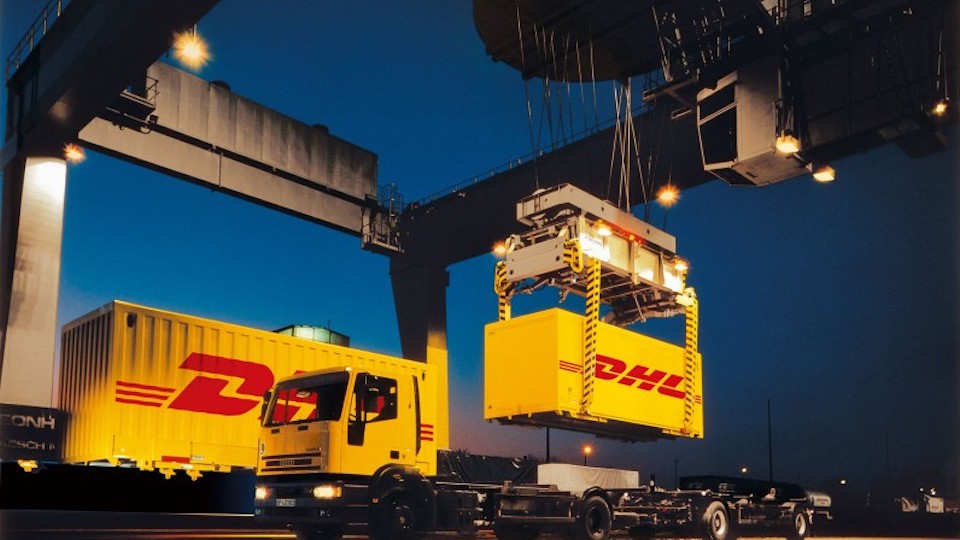 Night time operations on the terminal loading DHL containers
