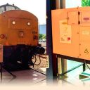 Close up of class 37 nose and solid oxide fuel cell unit - a simple orange box on a stand