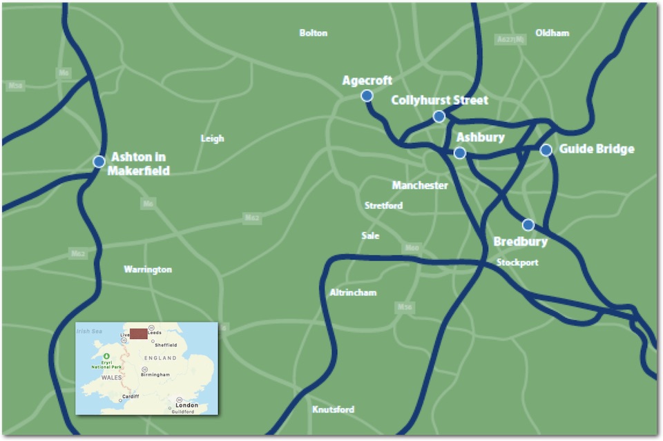 Graphic map of Manchester area aggregates terminals